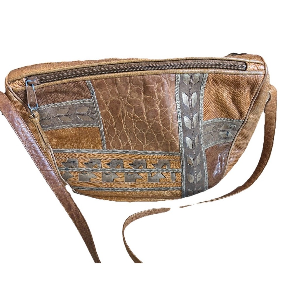 VTG SHARIF leather Snake/alligator/Geometric Texture crossbody Tan/browns 80's - Picture 2 of 15